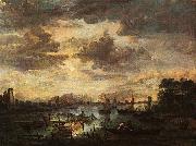 Aert van der Neer River Scene with Fishermen oil on canvas